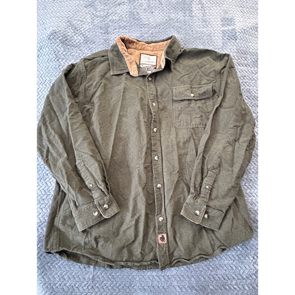 Legendary Whitetails Mens XL Buck Camp Flannel Shirt Olive Green Cotton